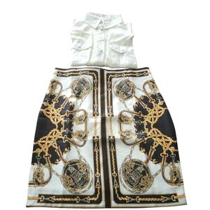 Black and White Midi Pencil Skirt Set with Baroque Print